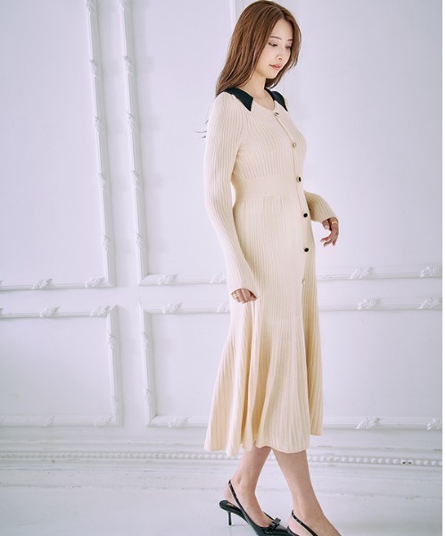ワンピース Contrast color knit one piece コントラストカラー ニットワンピース | Meline M. | 15