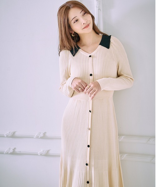 ワンピース Contrast color knit one piece コントラストカラー ニットワンピース | Meline M. | 08