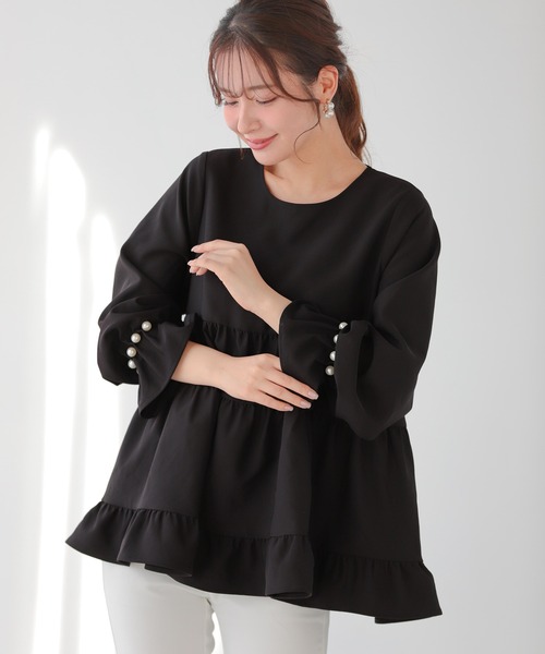 Fit more タックパール袖ティアードトップス レディース