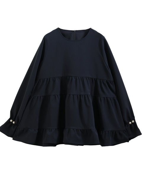 Fit more タックパール袖ティアードトップス レディース