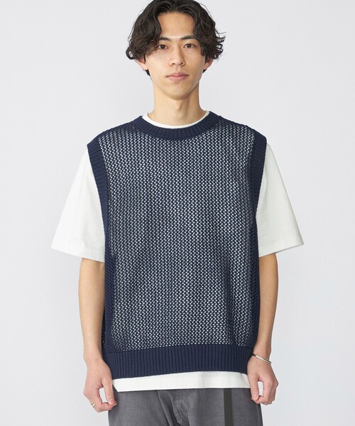 ライト 21AW FISHERMAN SQUARE TOPS ニット ベスト セール】 SHIPS Primary Navy Label:〈手洗い可能〉メッシュ ライン