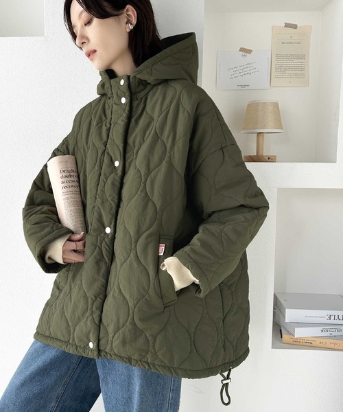 ・ミニタリーマキシロングコートカーキ ダブルジッパー ジャケット ブルゾン 中綿 ミニタリーマキシロングコートカーキ ダブルジッパー ジャケット