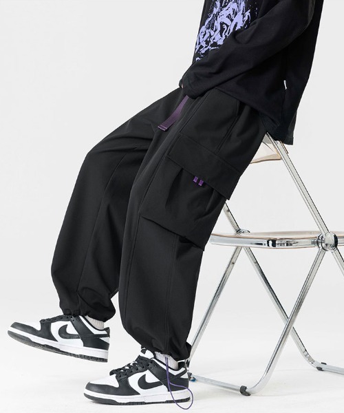 link lot カーゴパンツ ワイドレッグナイロンカーゴパンツ バイカラー