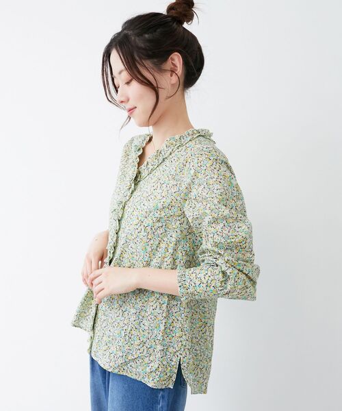 le.coeur blanc ブラウス シャツ リバティフロントフリルVネック