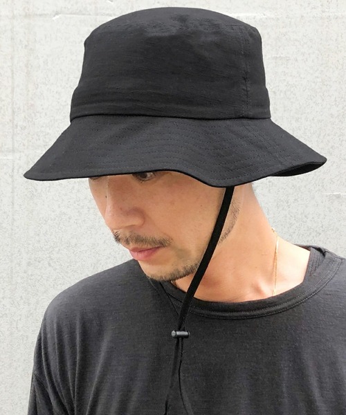 ロンパ、ハット Basiquenti 帽子 ハット 「Basiquenti」Linen Slash Bucket Hat