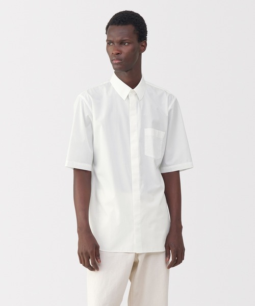MUJI Labo ライトグレー 半袖シャツ MUJI (無印良品) - フレンチリネン洗いざらしオープンカラー半袖