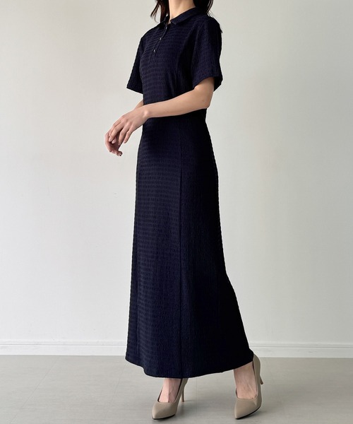 【新品未使用】TARA JARMON 半袖ハートワンピース ネイビー36 JUNOAH（ジュノア） ワンピース 半袖 ハートボタンストレッチ