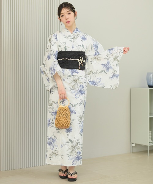 【浴衣6点セット】キモノマチ　浴衣　半幅帯　タグ付　二分紐　帯留め　下駄　バッグ KIMONOMACHI 浴衣 セパレート レディース 2点セット（二部式浴衣