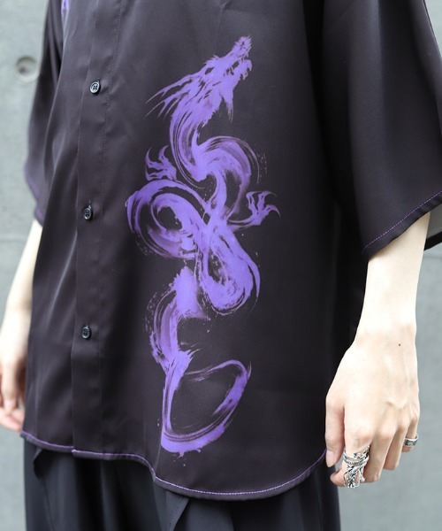 axes femme REZEN リゼン 昇龍プリント半袖シャツ M セール】昇龍プリント半袖シャツ（シャツ/ブラウス）｜REZEN