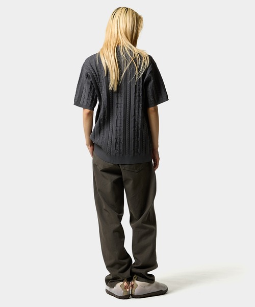 HUF サイズモノグラム ベロア ポロ 半袖 L 黒 HUF ポロシャツ POLO TOP / 半袖ポロ メンズ レディース