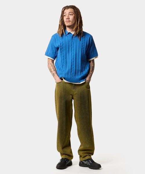 HUF 半袖ポロシャツ HUF [SALE]HUF TRACE STRIPE KNIT TOP MOSS メンズ レディース