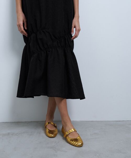 LANVIN en Bleu ワンピース シアージャガードギャザーヘムワンピース