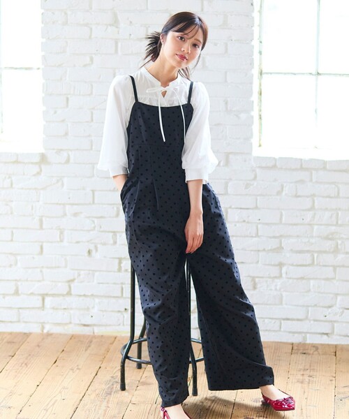 Feroux（フェルゥ） サロペット オーバーオール ドットフロッキー