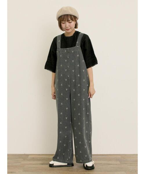 パ*ん様 極美品✨ヒスミニ デニム刺繍サロペット Samansa Mos2（サマンサモスモス） サロペット オーバーオール 刺繍