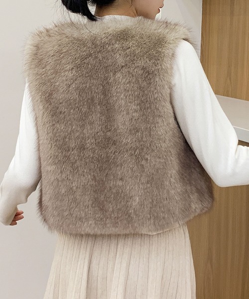LOWO ベスト ジレ ファーベスト ショート丈 ファー ジレ 秋 冬
