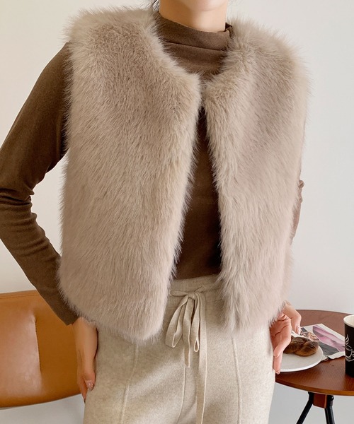 LOWO ベスト ジレ ファーベスト ショート丈 ファー ジレ 秋 冬