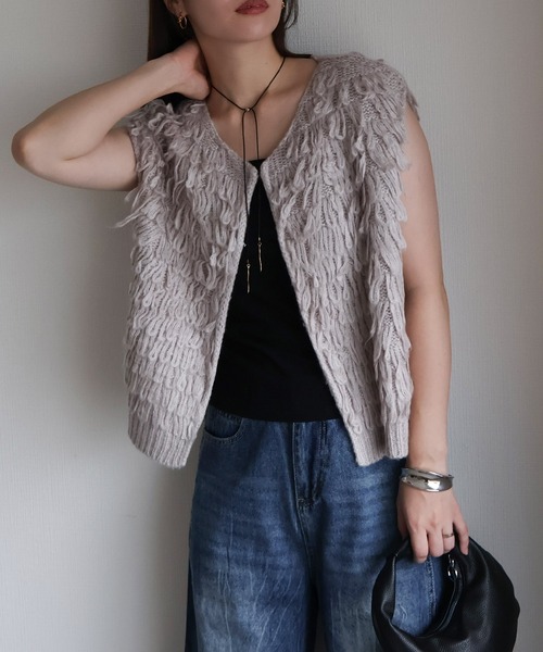 sin.ca ベスト ジレ ループフリンジニットベスト レディース