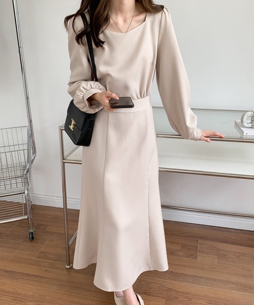 「ECLIN」 長袖ワンピース FREE ベージュ レディース_画像3