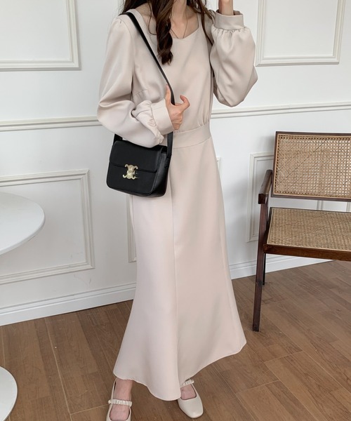 「ECLIN」 長袖ワンピース FREE ベージュ レディース_画像7