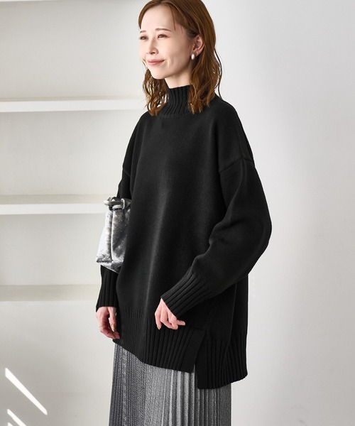 美品♪ エンフォルド カシミヤ 羊毛 サイドスリット ニット ブラック ROPE' PICNIC（ロペ ピクニック） ニット セーター 「WEB限定」サイド