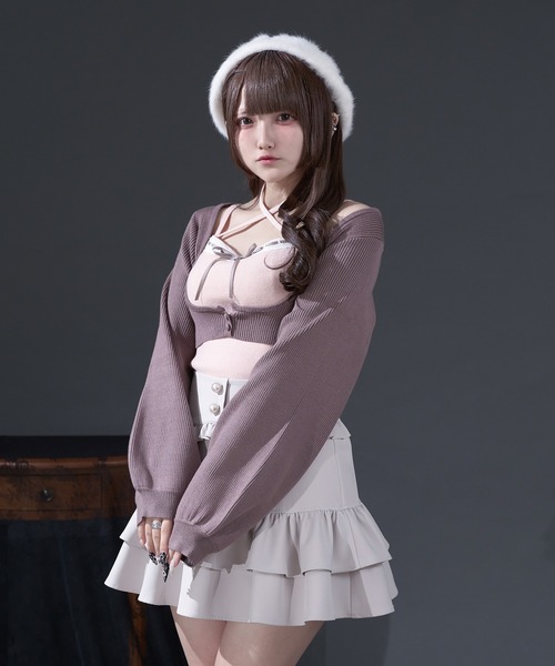 Pal elfy カーディガン ハシゴレースアンサンブルニット レディース