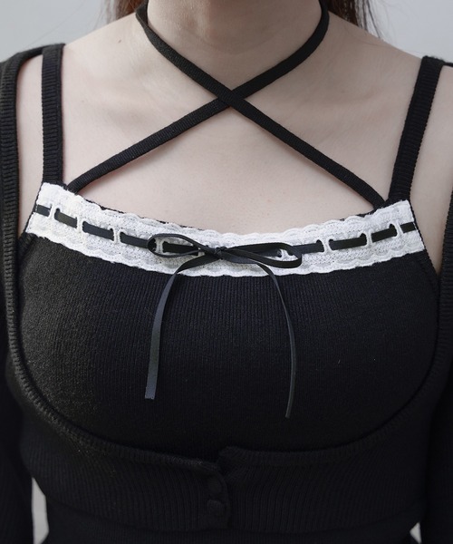 Pal elfy カーディガン ハシゴレースアンサンブルニット レディース