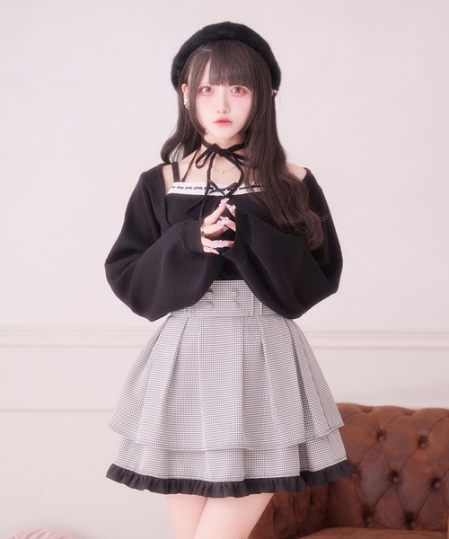Pal elfy パルエルフィー ハシゴレースアンサンブルニット ピンクチェック Pal elfy ニット セーター ハシゴレースアンサンブルニット レディース