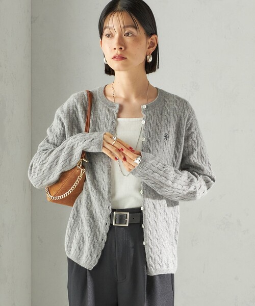 SHIPS（シップス） カーディガン カシミヤ 細 ケーブル クルーネック