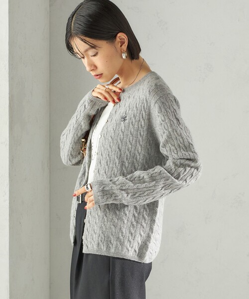 SHIPS（シップス） カーディガン カシミヤ 細 ケーブル クルーネック