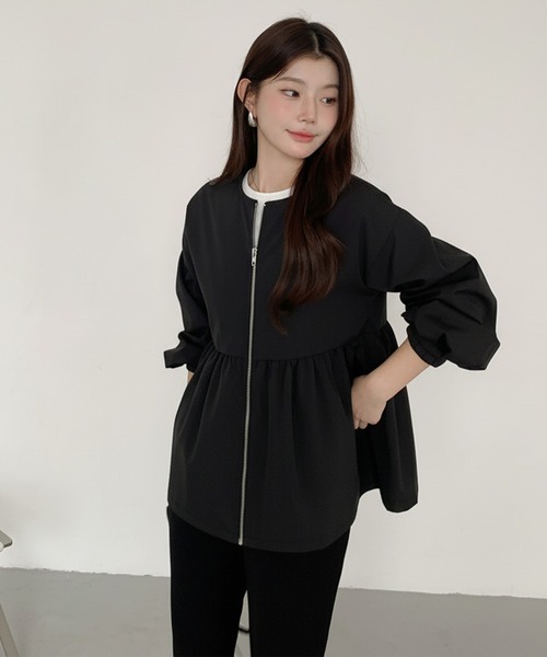 ジャケット ノーカラージャケット ヘムフレアノーカラーブルゾン