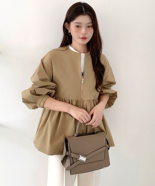 ジャケット ノーカラージャケット ヘムフレアノーカラーブルゾン