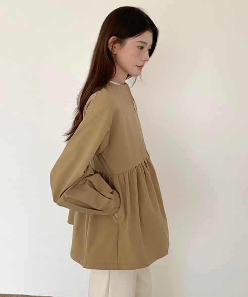 ジャケット ノーカラージャケット ヘムフレアノーカラーブルゾン