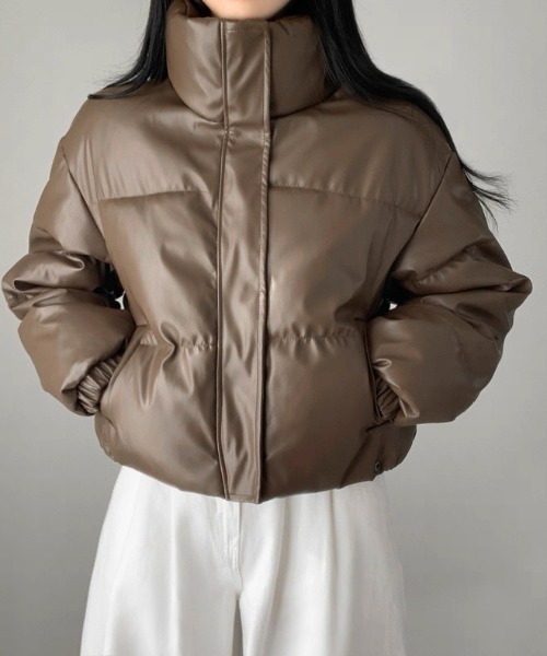 CELENA BEATS ダウンコート ダウンジャケット フェイクレザー ミドル