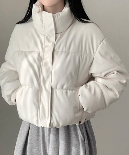 CELENA BEATS ダウンコート ダウンジャケット フェイクレザー ミドル