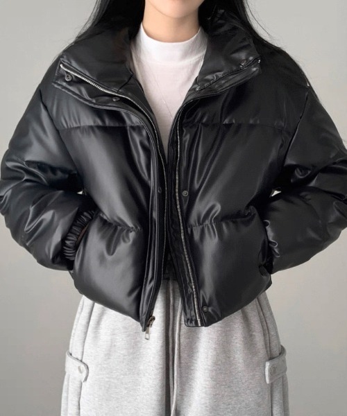 CELENA BEATS ダウンコート ダウンジャケット フェイクレザー ミドル