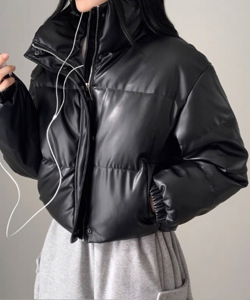CELENA BEATS ダウンコート ダウンジャケット フェイクレザー ミドル