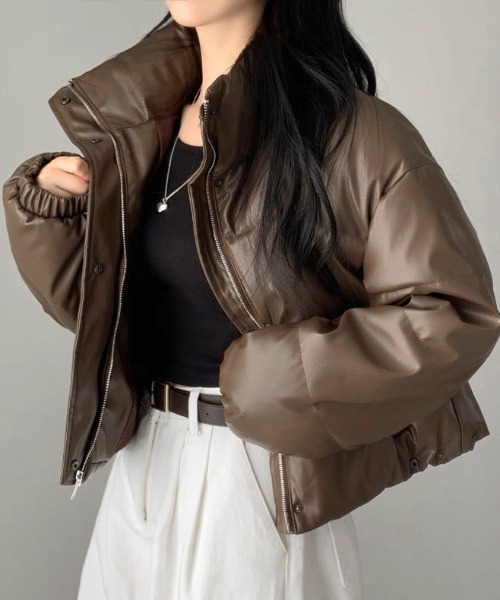 CELENA BEATS ダウンコート ダウンジャケット フェイクレザー ミドル