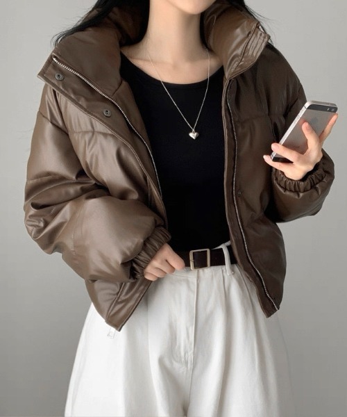 CELENA BEATS ダウンコート ダウンジャケット フェイクレザー ミドル