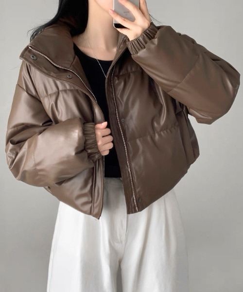 CELENA BEATS ダウンコート ダウンジャケット フェイクレザー ミドル