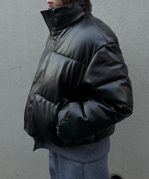 BELVET レザー ダウンジャケット風ジャケット CELENA BEATS ダウンコート ダウンジャケット フェイクレザー ミドル