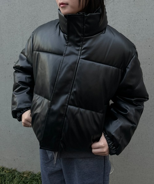 CELENA BEATS ダウンコート ダウンジャケット フェイクレザー ミドル