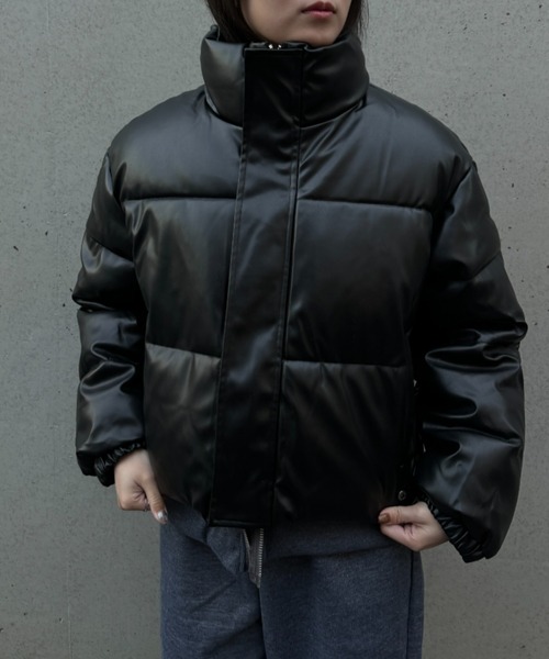 CELENA BEATS ダウンコート ダウンジャケット フェイクレザー ミドル