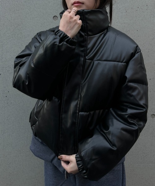 CELENA BEATS ダウンコート ダウンジャケット フェイクレザー ミドル