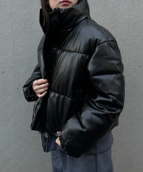 CELENA BEATS ダウンコート ダウンジャケット フェイクレザー ミドル