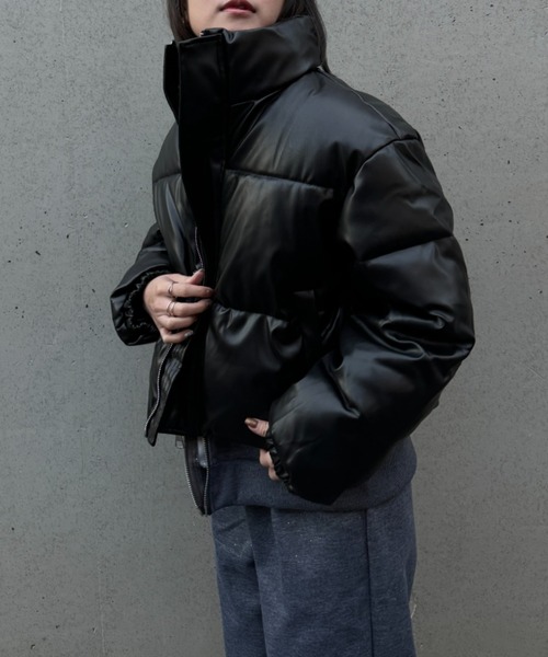 CELENA BEATS ダウンコート ダウンジャケット フェイクレザー ミドル