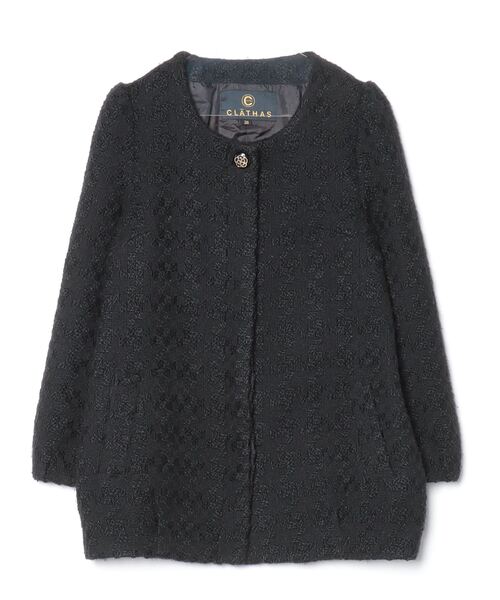 【美品】CLATHASノーカラー コート 38 べロア　金ボタン　クレイサス CLATHAS（クレイサス） ノーカラーコート 38 ブラック レディース