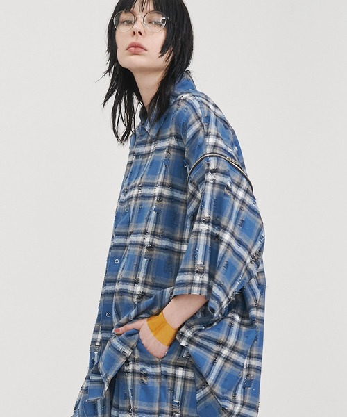 SeeSew シャツ 「UNISEX」2-ZIP DAMAGE HS SHIRTS/2-ZIPダメージシャツ