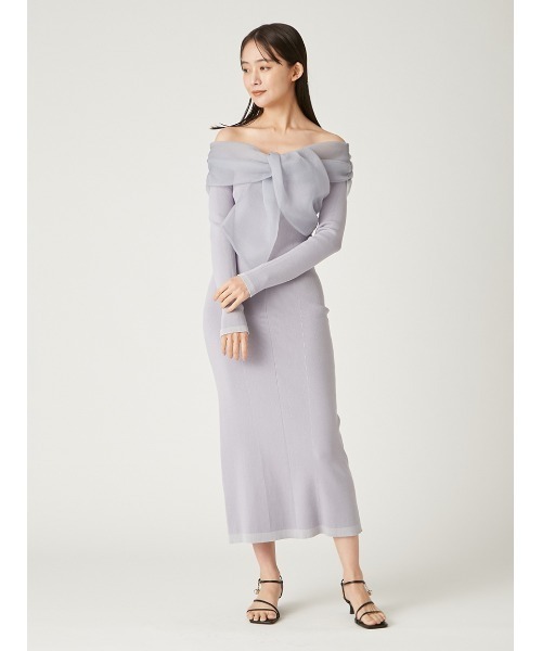 フレイアイディー ニットワンピース ロングワンピース ブルー フレア