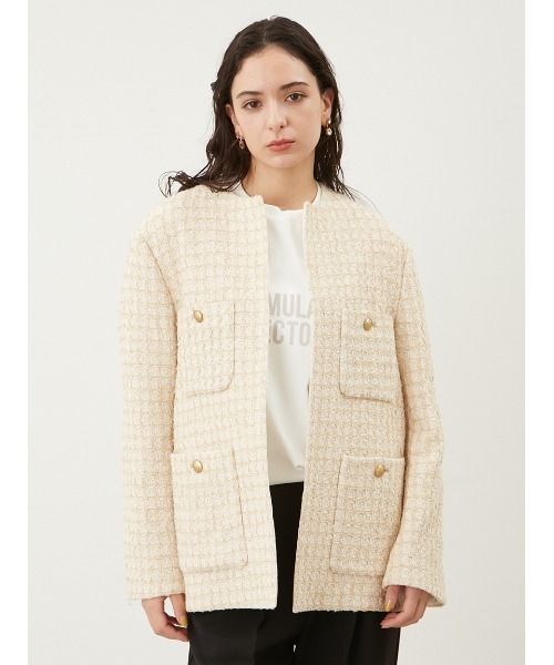 新品未使用 ミラオーウェン ツイードテーラードジャケット 0サイズ Mila Owen（ミラオーウェン） ツイードジャケット 0 ベージュ