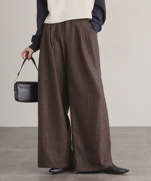 revertical スラックス パンツ ウールライクストライプワイドパンツ